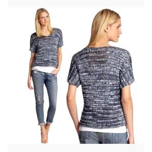 Eileen Fisher Small Crochet Short Sleeve Sweater in Indigo Blue